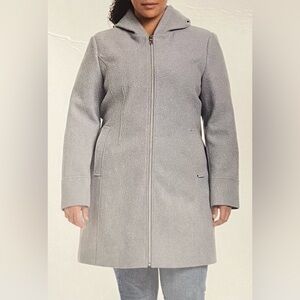 Vince Camuto hooded faux wool women's zip Jacket Mid length Color Light SZ XL